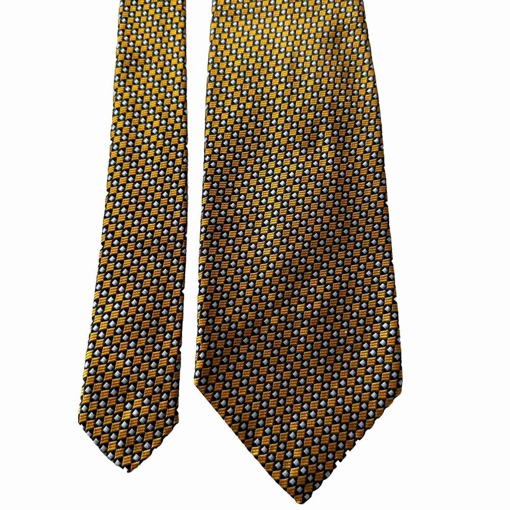 ROBERT TALBOTT Silk Necktie Designer Best Of Class Gold Geometric Handmade
